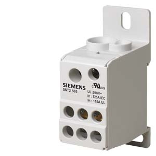 Distribution block 1-pole, 125 A, 690V Input: 1x 10-35+1x 45824 mm2 Output: 6x 2.5-16 mm2 image 1