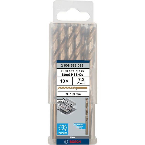 Metal Drill Bits HSS-Co, DIN 338 7,2 x 69 x 100 mm 10 pcs. image 1