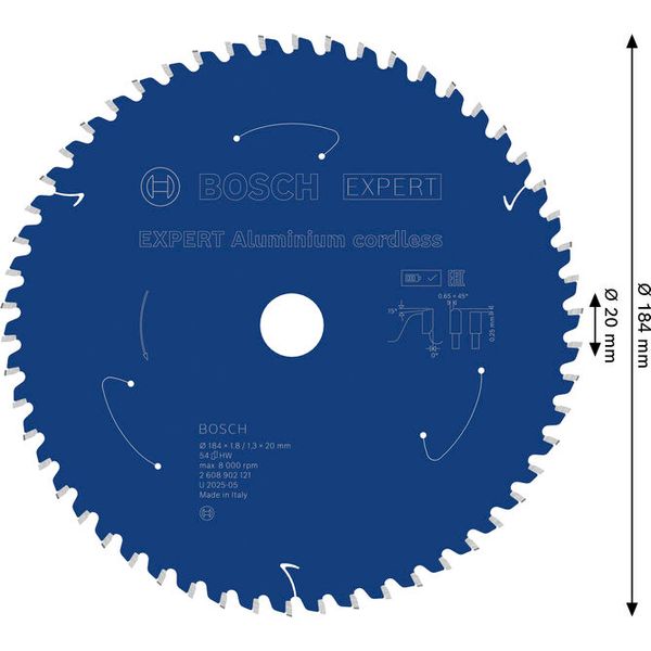 Expert for Aluminium Circular Saw Blade for Cordless Saws 184x1.8/1.3x20 T54 image 2