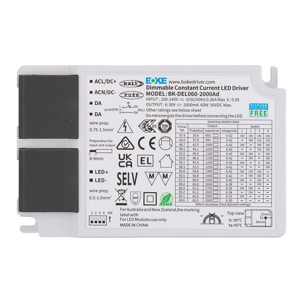 DALI dimmable driver 61.2W PF 0.95 output voltage DC6-42V output 800-2000mA image 1