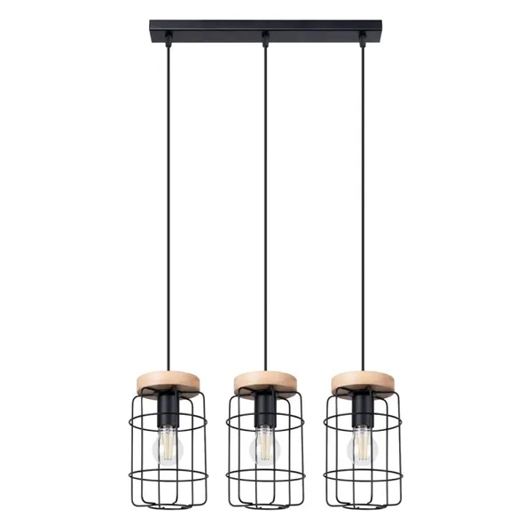 HANGING LAMP GOTTO 3L BLACK/WOOD E27 3X15W IP20 image 1