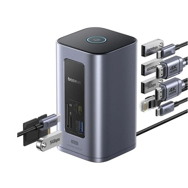 Docking Station 1in12 USB C plug - 2xHDMI RJ45 SD/TF USB3 NU1 Air Spacemate BASEUS image 1