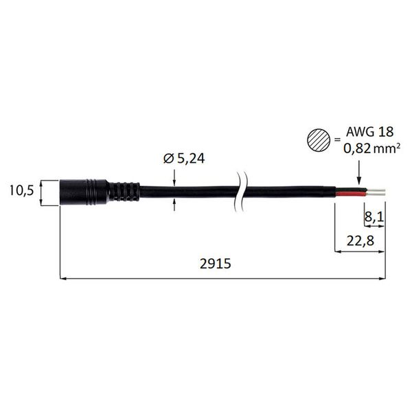 Power connector socket, free end (AWG 18/0.82 mm2), max. 10A, length 3m image 1