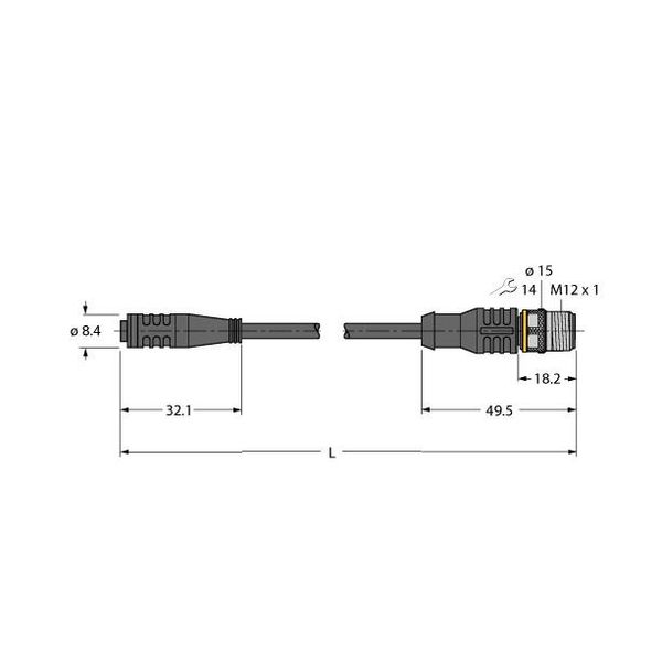 Actuator and Sensor Cable, PUR Extension Cable   PKG3S-2-RSC4T/TXL image 1