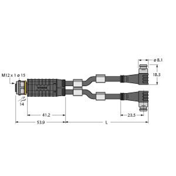 2-Way Splitter Y-Splitter with Cable, M12 × 1 Female - 2x Male Ø 8 mm   VBRK4.4-2PSW3S-0.6/0.6/TXL image 1