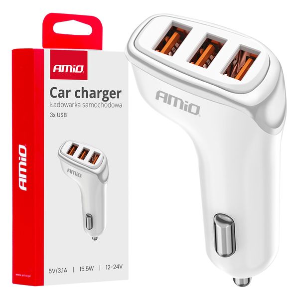 Car charger 3x USB-A 3.1A 12/24V AMiO-03885 image 1