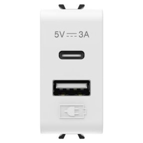 USB CHARGER - A+C TYPE - 3A - SATIN WHITE - 1 MODULE - CHORUSMART image 1
