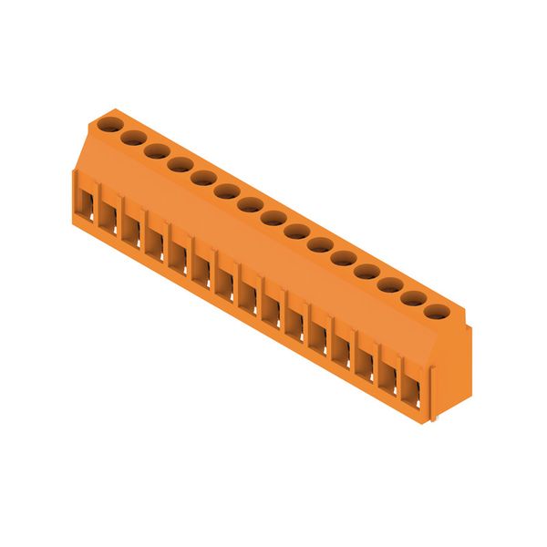 Printed circuit board terminals, 5.00 mm, Number of poles: 15, 90°, Solder pin length (l): 3.2 mm, tinned, orange, Clamping yoke connection, Clamping range, max. : 6 mm², Box image 4