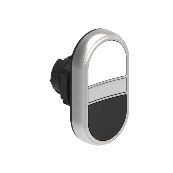Double-touch actuator, spring return, white indicator Ø22mm Platinum series chromed plastic, 2 flush pushbuttons. Both spring return, White - Black image 1