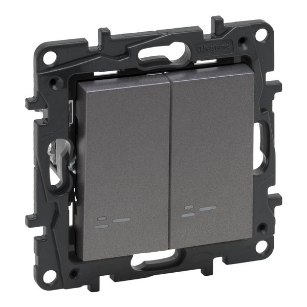 2-GANG TWO-WAY SWITCH ILLUMINATED MEDIUM GREY image 1