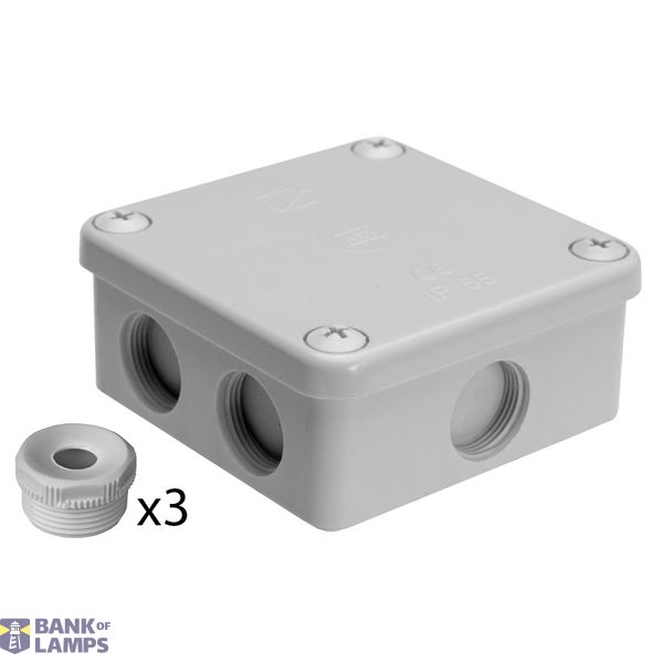 K85, bakelite junction box, colour-grey, IP54, 500V, 7 entrances, with 3xWN16 cable glands image 1