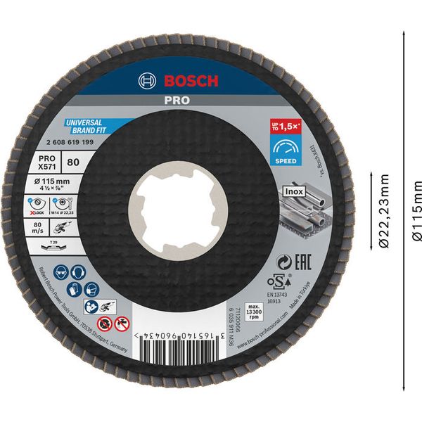 X-LOCK Flap discs, angled version, fibre plate, Ø115mm, G 80, X571, Best for Metal, 1pcs image 2