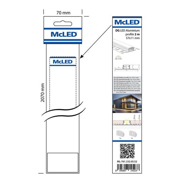 Aluminum profile for tiles and paving DG 2m Whitey diffus., 2x end image 1