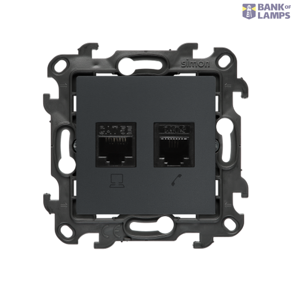 Computer socket RJ45 category 5e + telephone socket RJ12, (module), Simon 24, IP20, graphite mat image 1