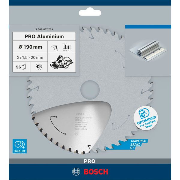 Standard for Aluminium Circular Saw Blade for Cordless Saws 190x2/1.5x20 T56 image 2