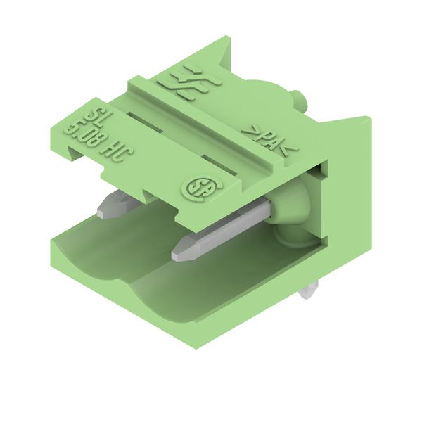 PCB plug-in connector, male header, open side, THT solder connection, 5.08 mm, Number of poles: 2, 90°, Solder pin length (l): 3.2 mm, tinned, Pale green, Box image 4