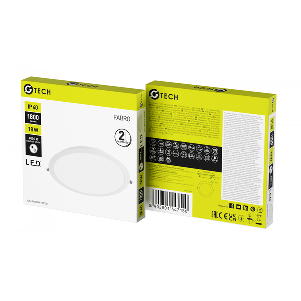 G-TECH LED luminaire FABRO, 18 W, 1800 lm, 4000K, AC220-240V, IP40, recessed, round, white image 2