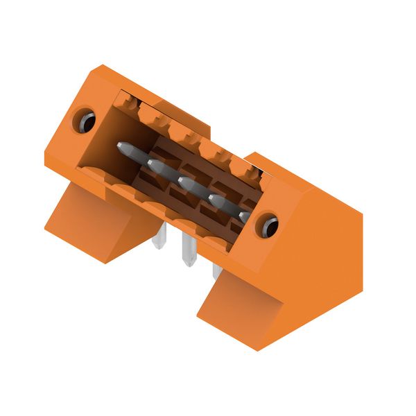 PCB plug-in connector, male header, Flange, THT solder connection, 3.50 mm, Number of poles: 5, 135°, Solder pin length (l): 3.2 mm, tinned, orange, Box image 4