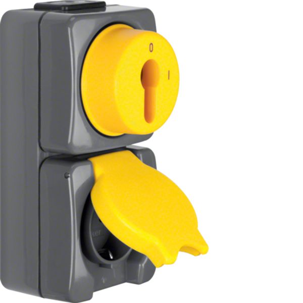 Combination lockable switch / SCHUKO socket, ISO-Panzer IP44, dark. grey/yellow image 1