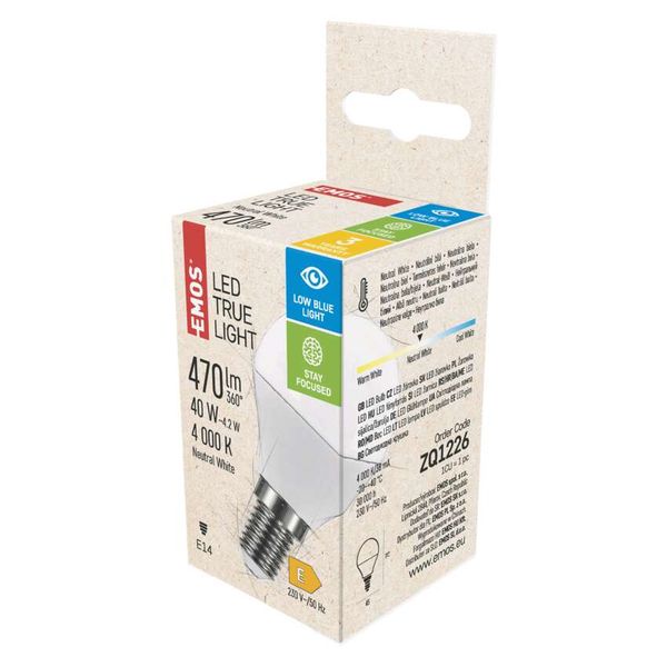 LED bulb True Light Mini Globe / E14 / 4.2 W (40 W) / 470 lm / neutral white image 1
