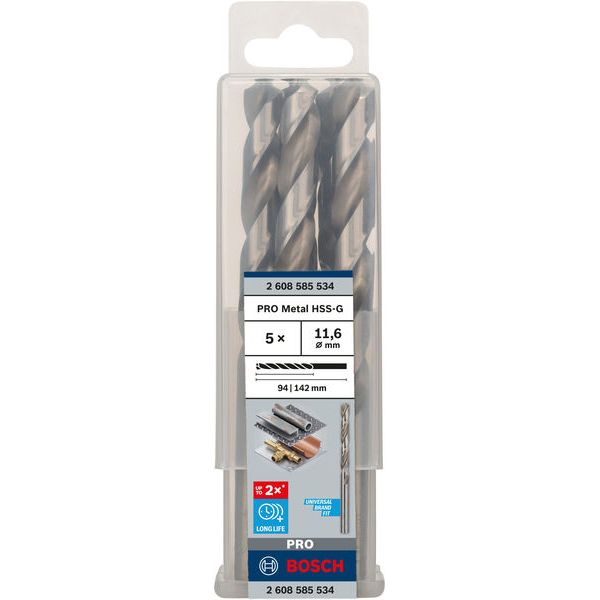 Metal drill bits HSS-G, DIN 338 11,6 x 94 x 142 mm 5 pcs. image 1