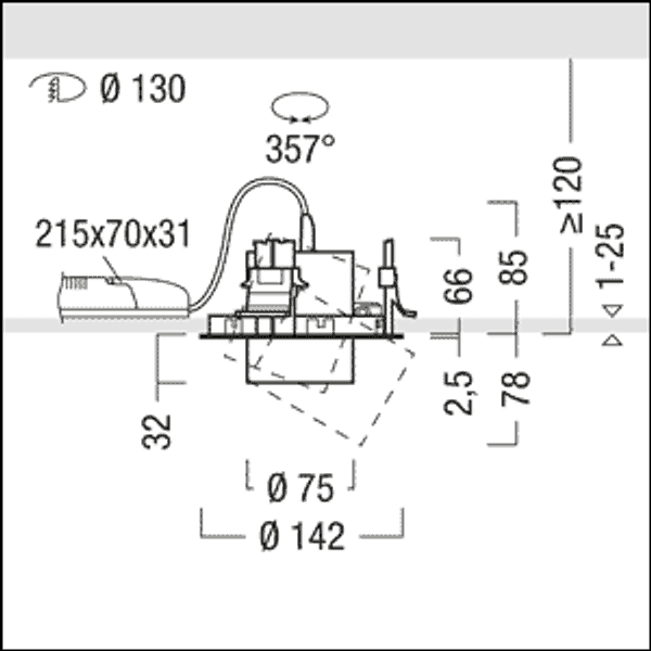 V2-R S 1200-927-65 LDO WFL BK BK - ceiling-recessed luminaire image 3