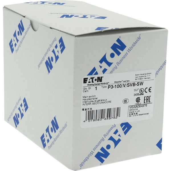 P3-100/V/SVB-SW Main switch, P3, 100 A, rear mounting, 3 pole, STOP function, With black rotary handle and locking ring, Lockable in the 0 (Off) position image 24