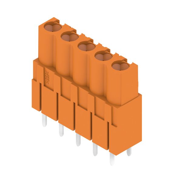 PCB plug-in connector, female header, closed side, THT solder connection, 5.08 mm, Number of poles: 5, 180°, Solder pin length (l): 4.5 mm, tinned, orange, Box image 6
