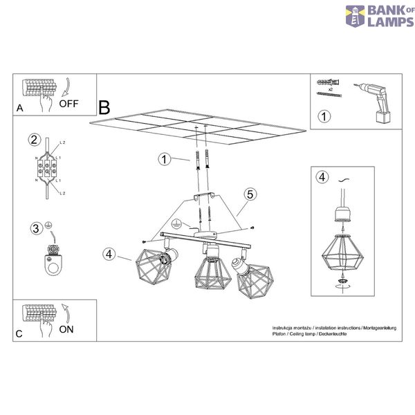 CEILING LAMP ARTEMIS 3 BLACK E14 3X40 IP20 image 8