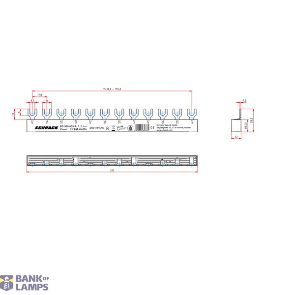 Busbar, 1xRCCB 4-pole, 4xSPD, 1xMCB 3+N, 12MW, 10mm2 image 8