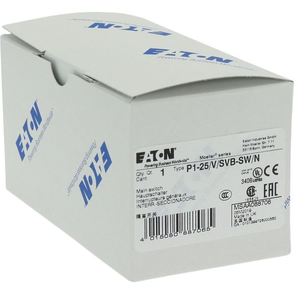 P1-25/V/SVB-SW/N Main switch, P1, 25 A, rear mounting, 3 pole + N, STOP function, With black rotary handle and locking ring, Lockable in the 0 (Off) position image 23