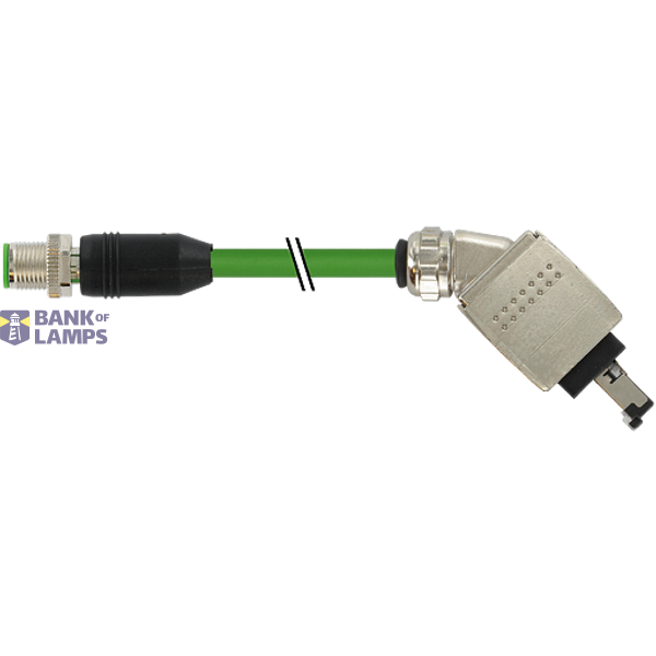 M12 male 0° D-cod. / RJ45 90° down shielded PUR 1x4xAWG22 gnUL/C 15.0m image 2