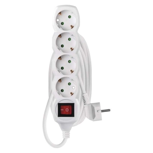 Extension Cord 3 m / 4 sockets / switch / white / PVC / 1.5 mm2 image 1