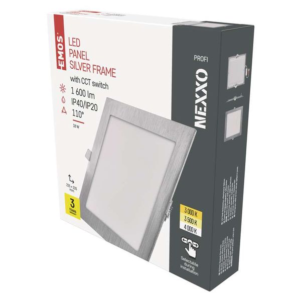 LED recessed luminaire NEXXO, square, silver, 18W, with change CCT image 1