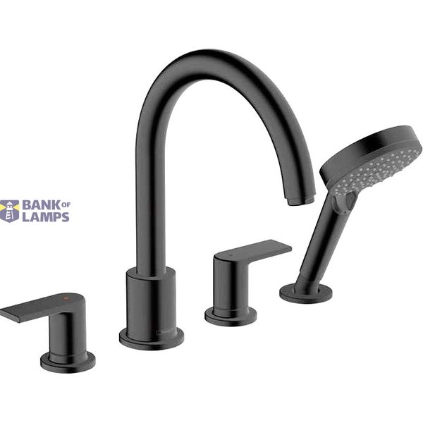 Vernis Blend 4-hole bath mixer with hand shower, matte black image 1