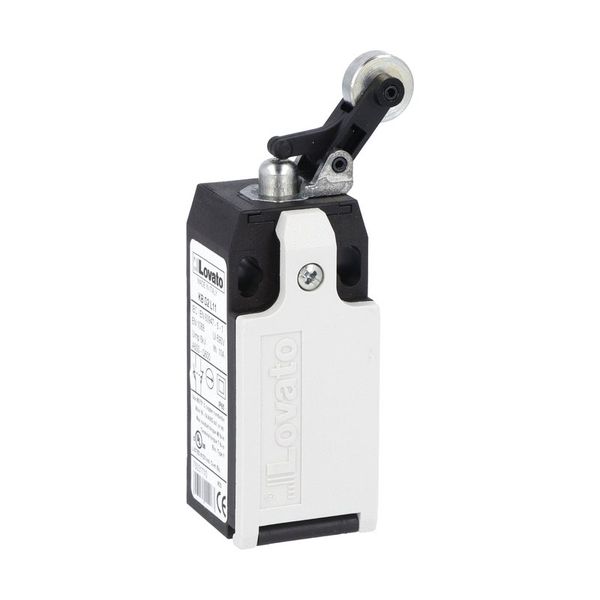 Limit switch, K series, roller side push lever, 1 bottom cable entry. Dimensions to EN 50047, plastic body, contacts 1NO+1NC snap action. Metal roller image 1