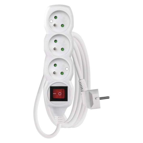 Extension Cord 2 m / 3 sockets / switch / white / PVC / 1 mm2 image 1