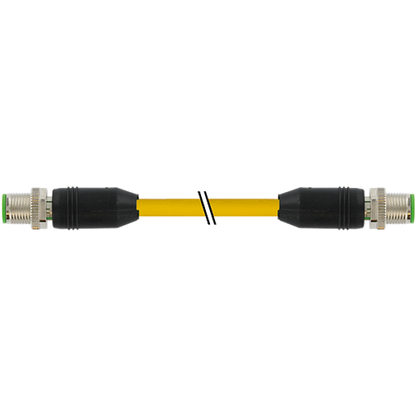 M12 male 0° / M12 male 0° D-cod. shielded PUR 1x4xAWG22 ye 0.15m image 1
