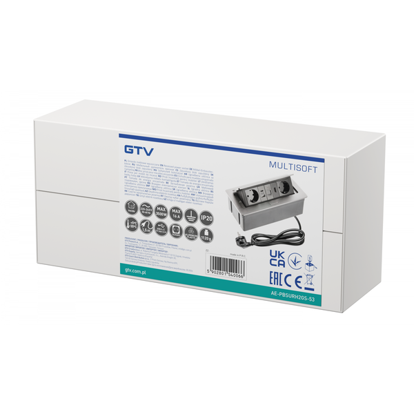 Furniture socket MULTISOFT, 2xSHUKO, USB A+C, RJ45, HDMI cable 1.5 m, aluminum image 2