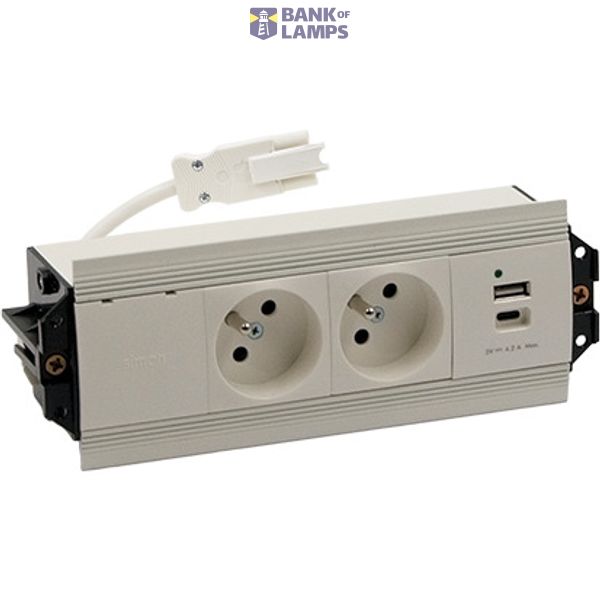 Indesk 2x250V typ E sockets + USB A+C charger; Wieland quick connector; white image 1