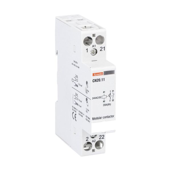 Modular contactor, one or two-pole, 20A AC1, 24VAC/DC (1NO+1NC) image 1