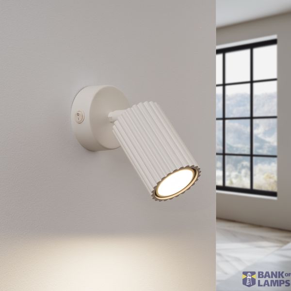 Beige GU10 wall lamp with switch for bedroom, KARBON series image 3