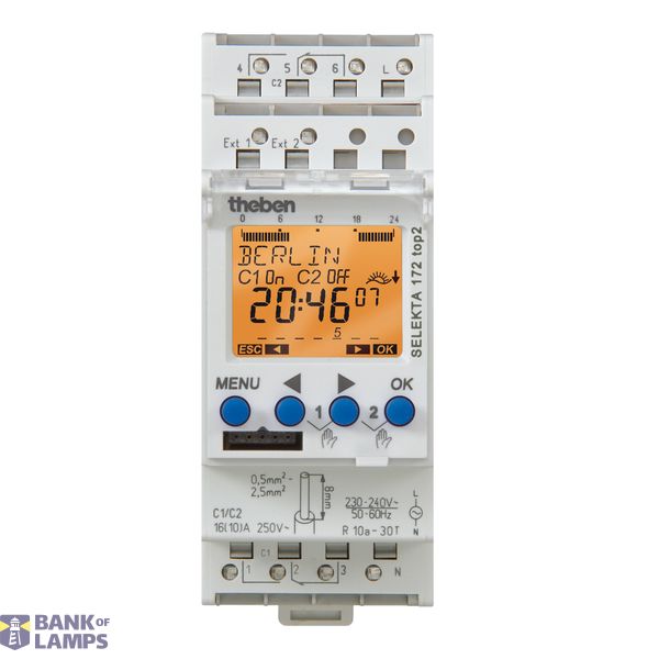 SELEKTA 172 top2 astronomische schakelklok, 2-Kan. DIN-rail, 24V, 2 TE image 1