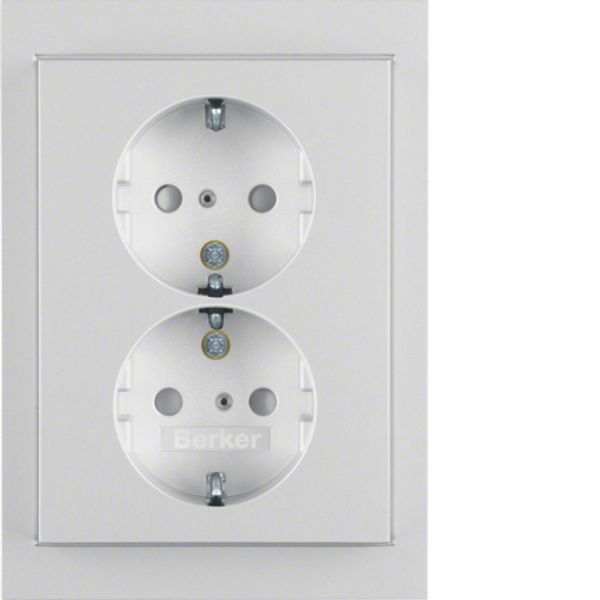 Double socket, SCHUKO with frame, 16 A, 250 V~, screwless. clamps, Berker K.5, Alu, lacquered. image 1