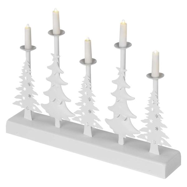 LED candlestick – Christmas trees with candles, 24 cm, 2x AA, indoor, warm white, timer image 1