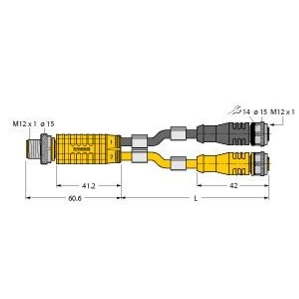 2-Way Splitter Y-Splitter with Cable, Male Connector M12 × 1 - 2 × Female Connectors M12 × 1   VBRS4.4-2RKC4.880T-0.15/0.15/TXL4000 image 1