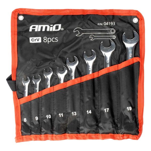 Open end spanners set 8-19 mm 8 pcs. AMIO-04193 image 1