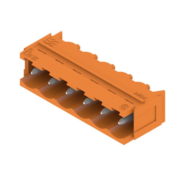 PCB plug-in connector, male header, Dovetails for fixing blocks, THT solder connection, 5.08 mm, Number of poles: 6, 90°, Solder pin length (l): 3.2 mm, tinned, orange, Box image 1
