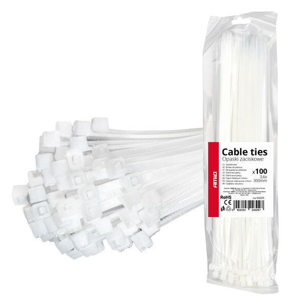 Clamping bands white 3.6×300mm 100 pcs. AMIO-04309 image 1