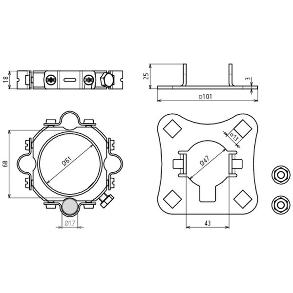 Fixing kit Al/StSt for supporting tubes D 50mm for four HVI light Cond image 2